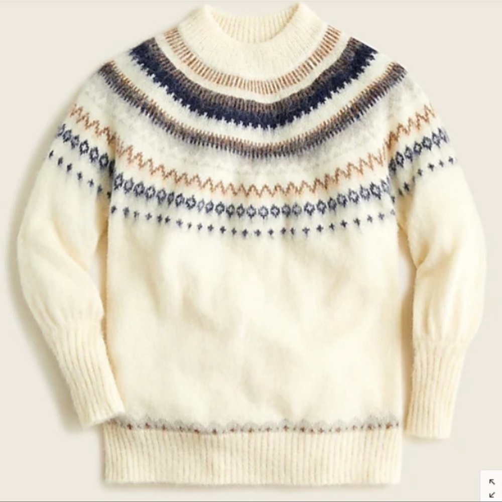 J Crew Fair Isle yoke puff-sleeve sweater Size Small